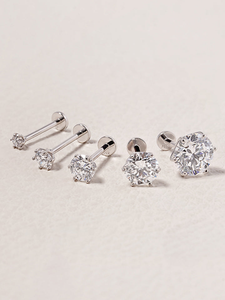 14K Solid Gold Lab Diamond Shine Classic Internally Threaded Labret Piercing 20G