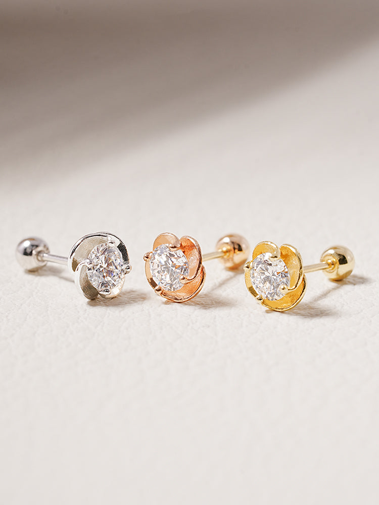 14K Solid Gold Lab Diamond Rose Cartilage Earring 20G18G16G