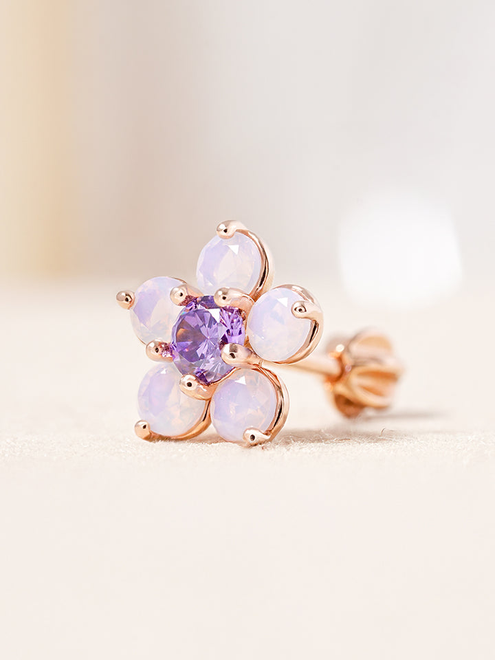 14K Solid Gold Lilac Blossom Cartilage Earring 18G16G