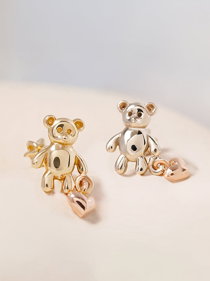 14K Gold Love Heart Bear Cartilage Earring 18G16G