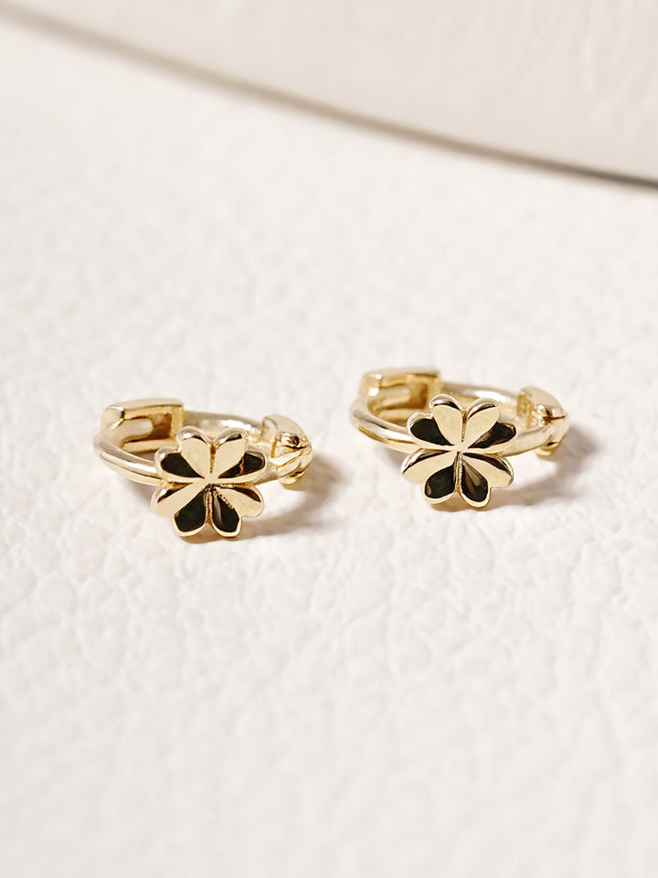 14K 18K Solid Gold Lucky Clover Mini Flower Cartilage Hoop Earring