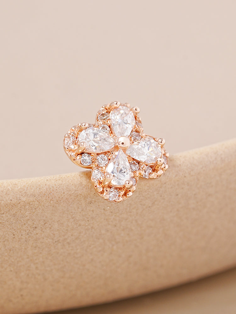 14K Gold Lucky Clover Cartilage Earring 18G16G