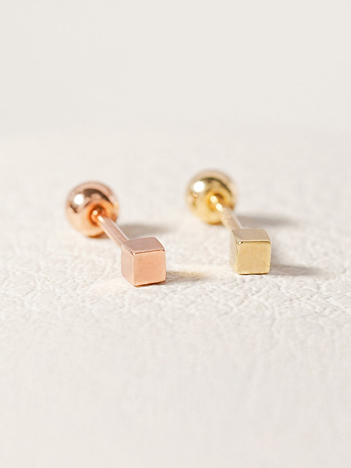 14K Solid Gold Micro Cube Box Cartilage Earring 20G