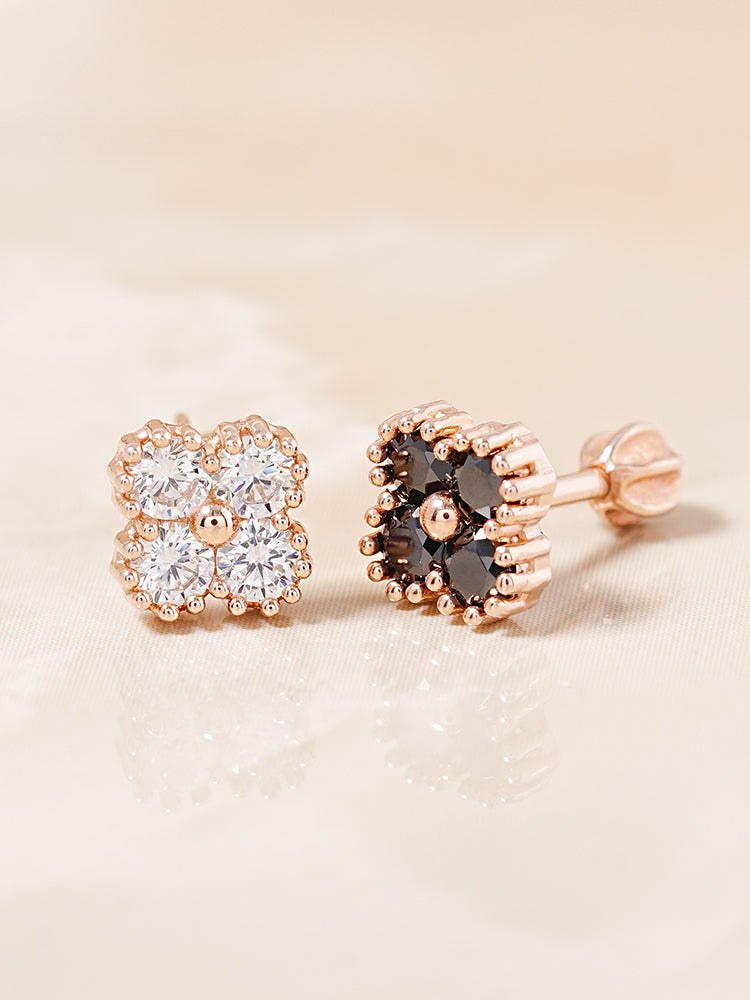 14K Solid Gold Midnight Clover Bloom Cartilage Earring 18G16G