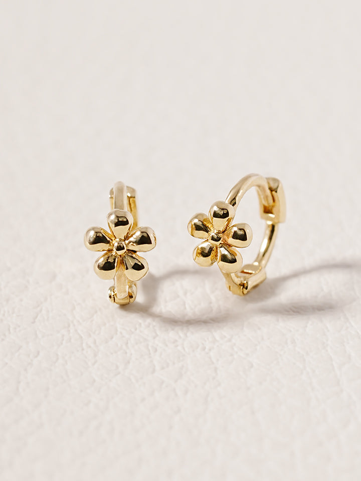 14K 18K Mini Flower Bloom Cartilage Hoop Earring
