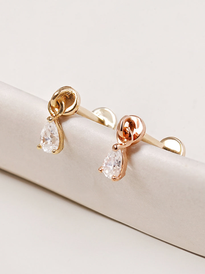 14K Solid Gold Moissanite Dia Teardrop Drop Internally Threaded Labret Piercing 20G