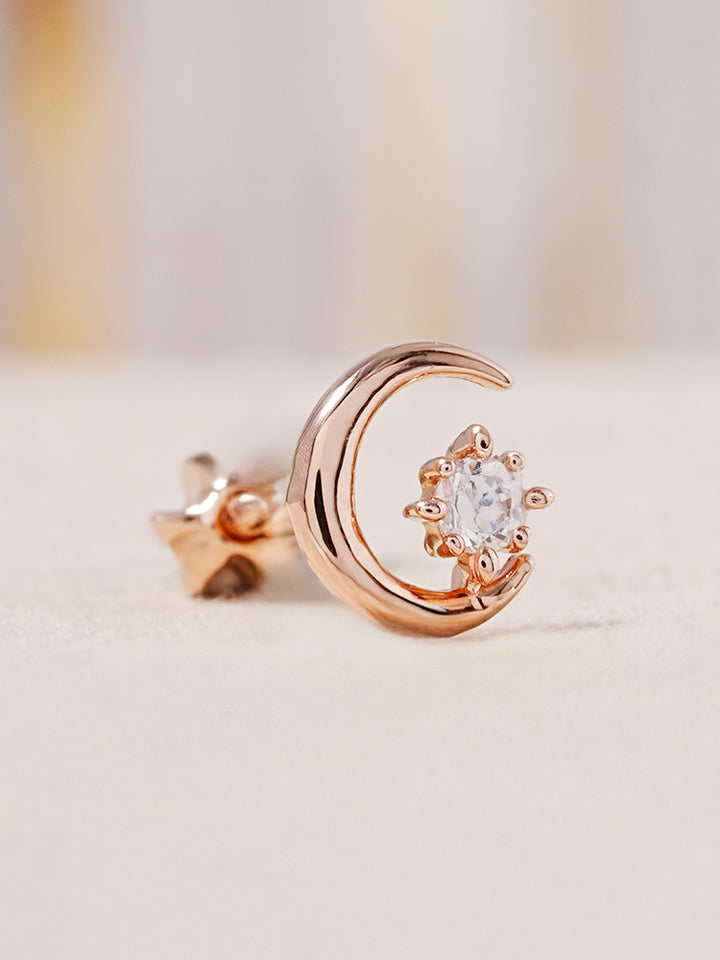 14K Gold Moon Light Star Cartilage Earring 18G16G