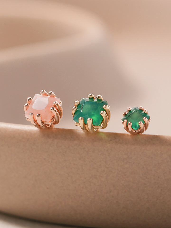 14K Solid Gold Morning Forest Gemstone Cartilage Earring 18G16G