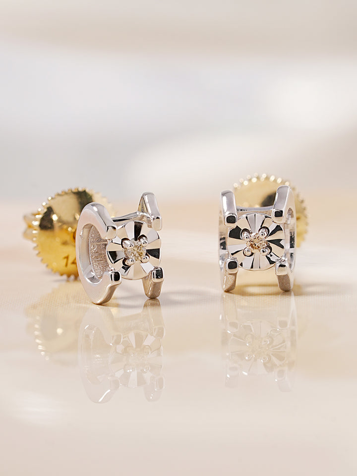 14K 18K Solid Gold Platinum Frame Diamond Stud Earring