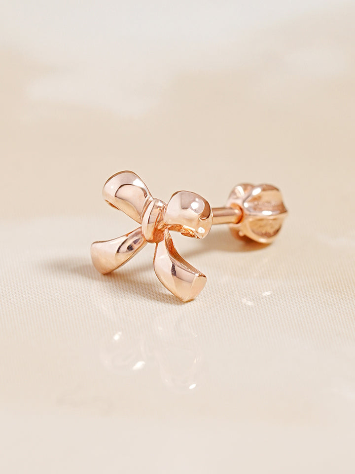 14K Solid Gold Ribbon Shape Cartilage Earring 18G16G