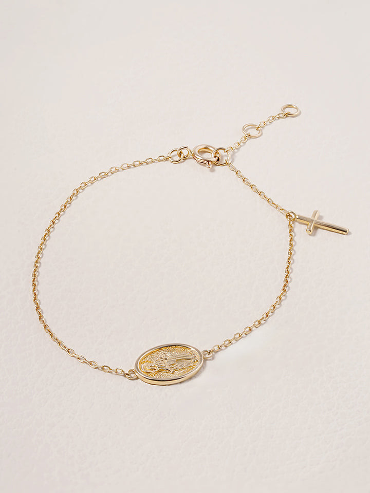 14K Saint Drop Cross Bracelet