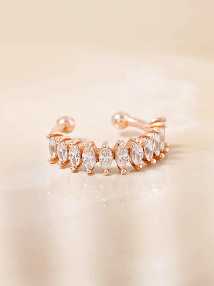 14K Solid Gold Shine Crystal Inner Conch Ear Cuff