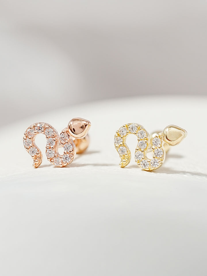 14K Solid Gold Bling Snake Cubic Cartilage Earring 20G