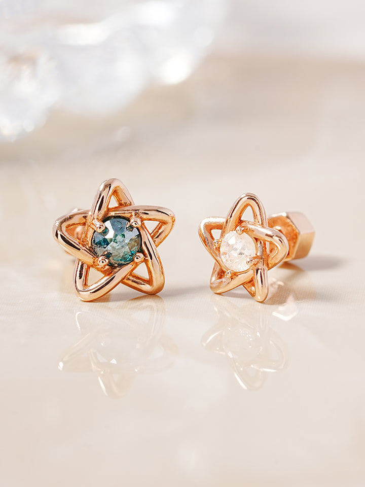 14K Solid Gold Star Line Rough Diamond Cartilage Earring 18G