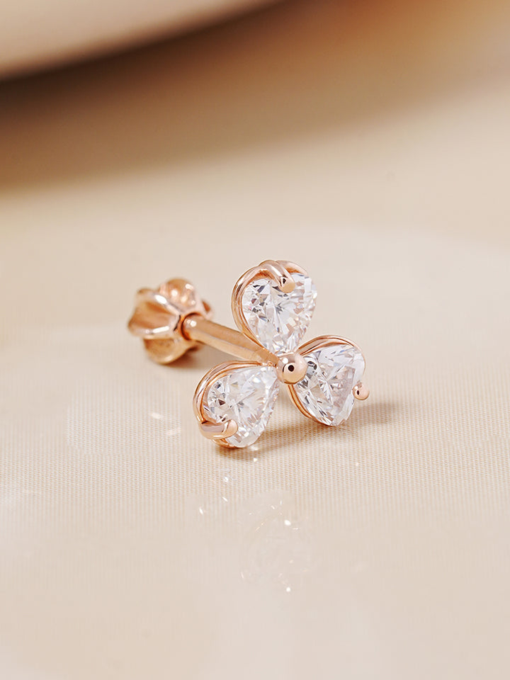 14K Gold Trio Clover Cartilage Earring 18G16G
