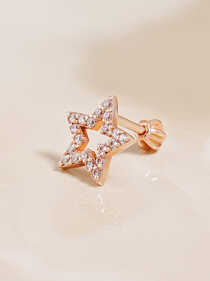 14K Gold Cubic Twinkle Star Cartilage Earring 18G16G