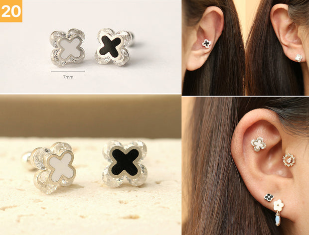 925 Silver Flower cartilage earring 20g