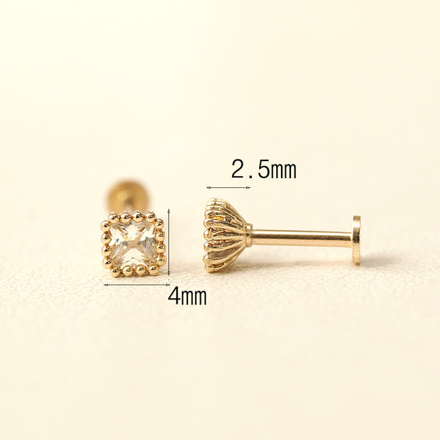 14K Gold Minimi Square Internally Threaded Labret Piercing 18G16G