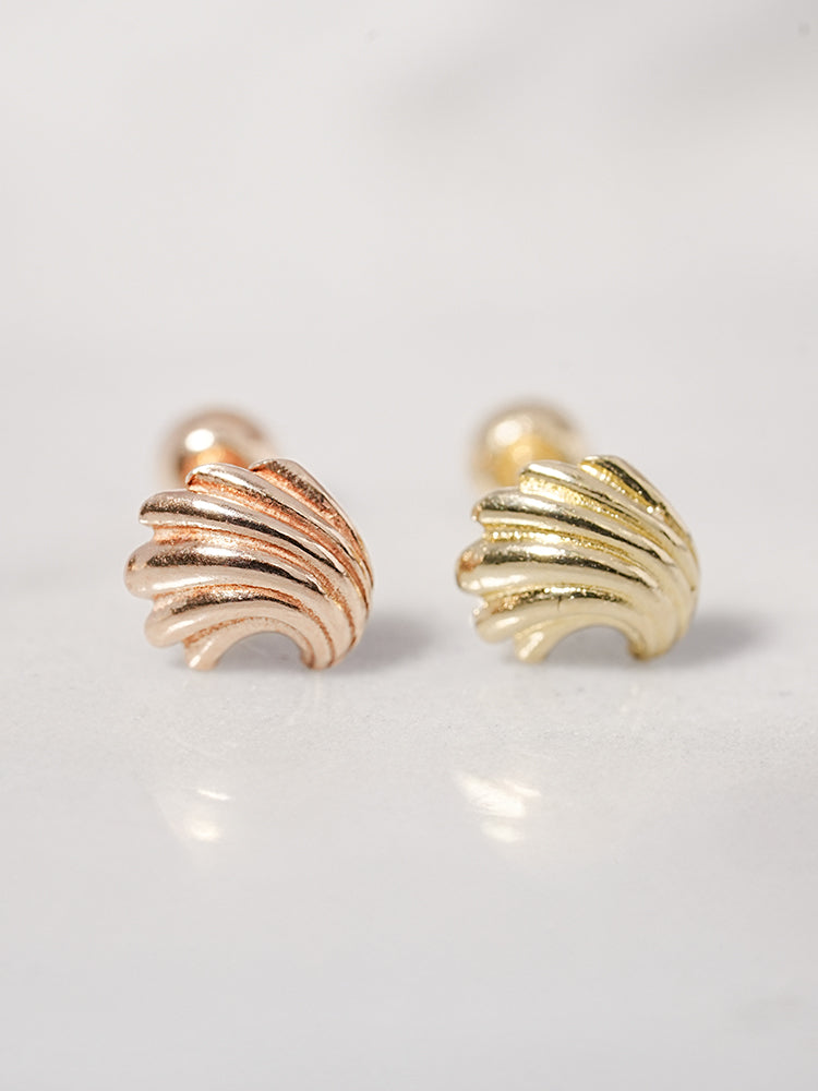 14K Solid Gold Bold Mini Shell Cartilage Earring 20G