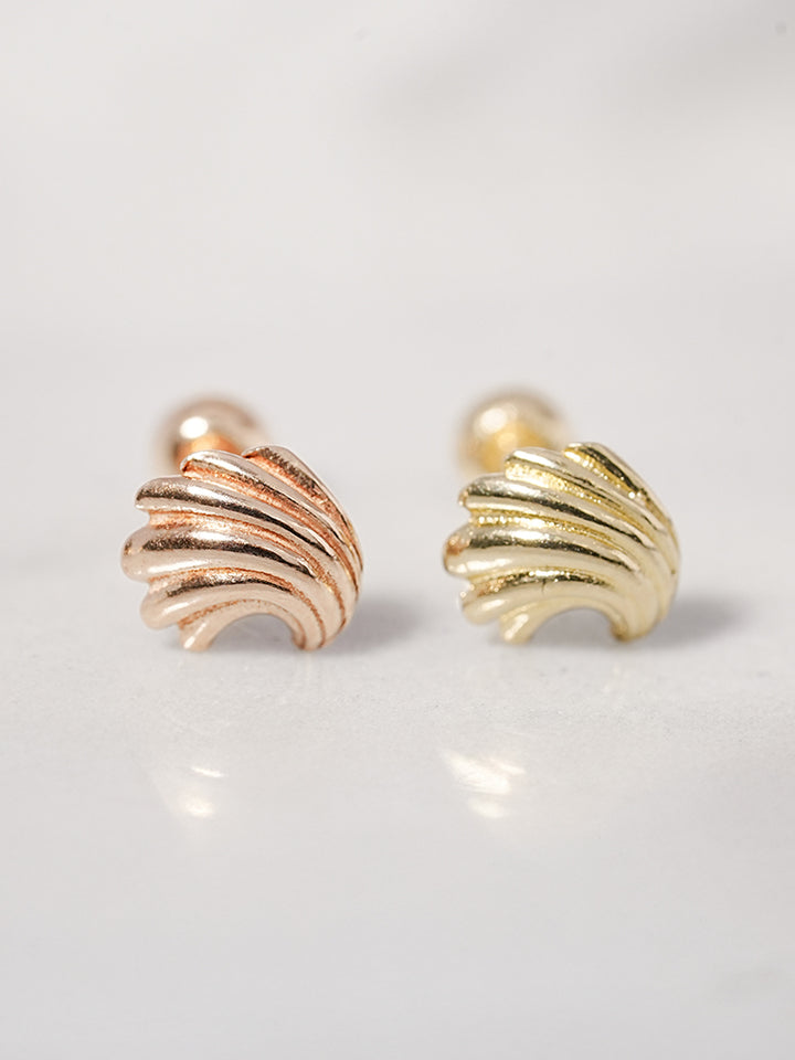 14K Solid Gold Bold Mini Shell Cartilage Earring 20G