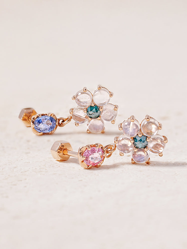 14K Solid Gold Brightening Sapphire Flower Drop Cartilage Earring 18G