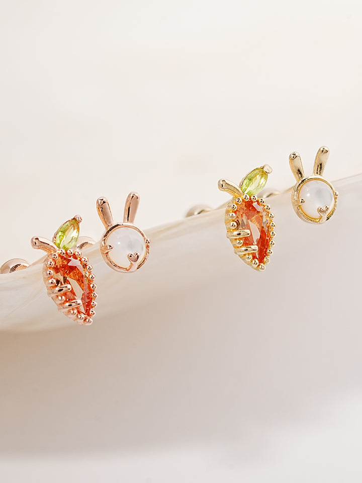 14K Solid Gold Bunny Bunny Carrot Rabbit Cartilage Earring 20G