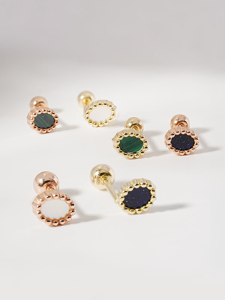 14K Solid Gold Classic Oval Stone Cartilage Earring 20G