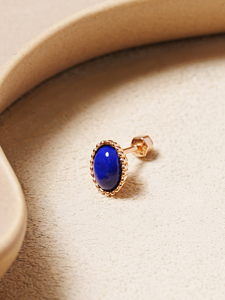 14K Gold Elegance Crown Lapis Lazuli Cartilage Earring 18G