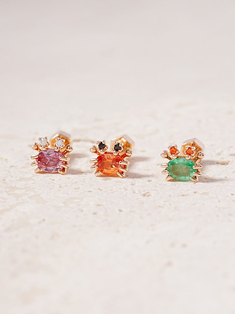 14K Gold Sapphire Sea Crab Cartilage Earring 18G