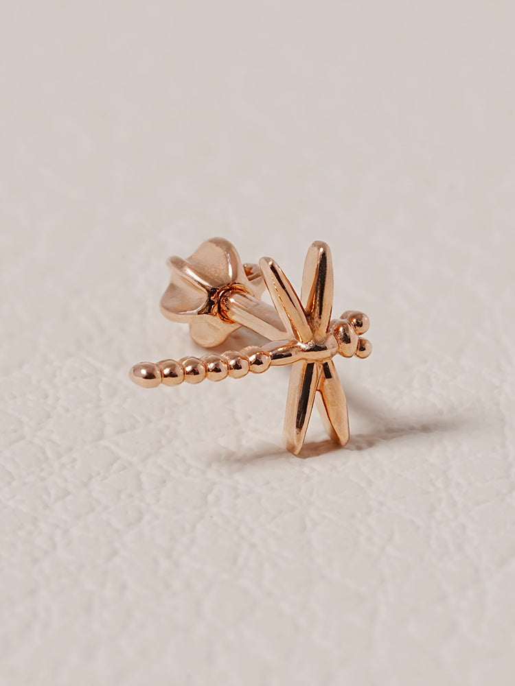 14K Solid Gold Flat Dragonfly Cartilage Earring 18G16G