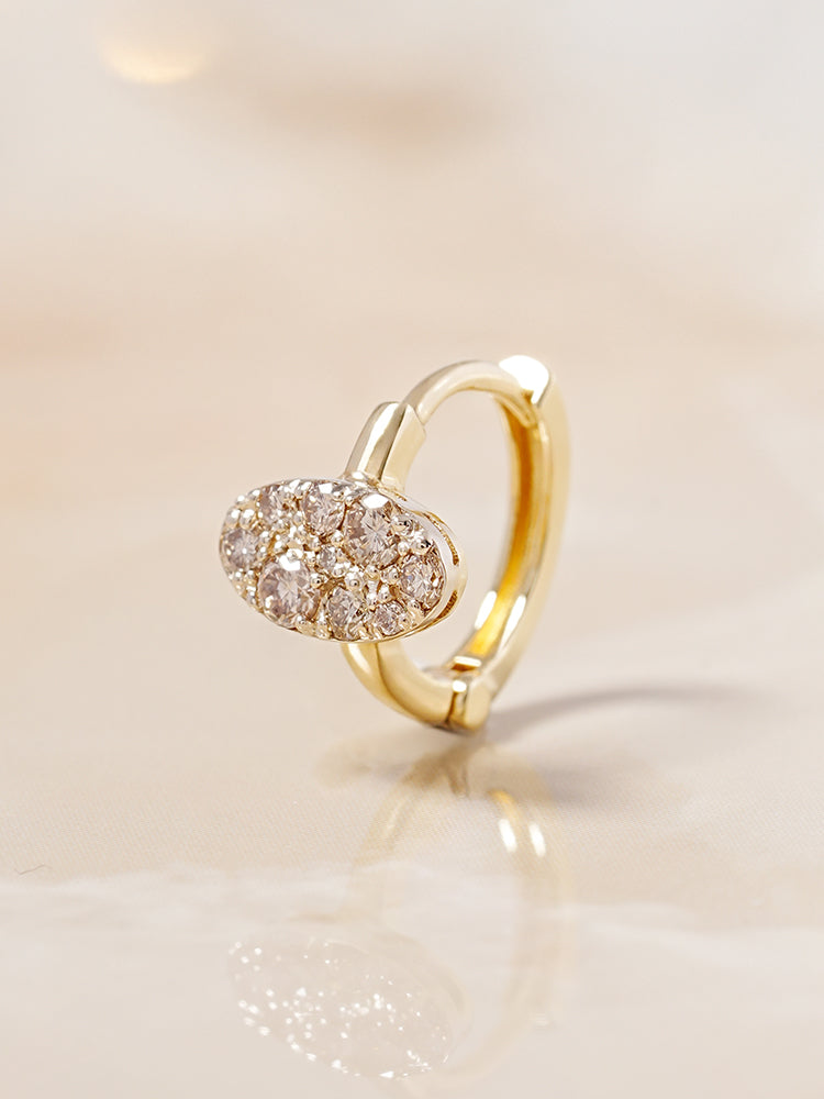 14K 18K Solid Gold Glitter Oval Diamond Cartilage Hoop Earring