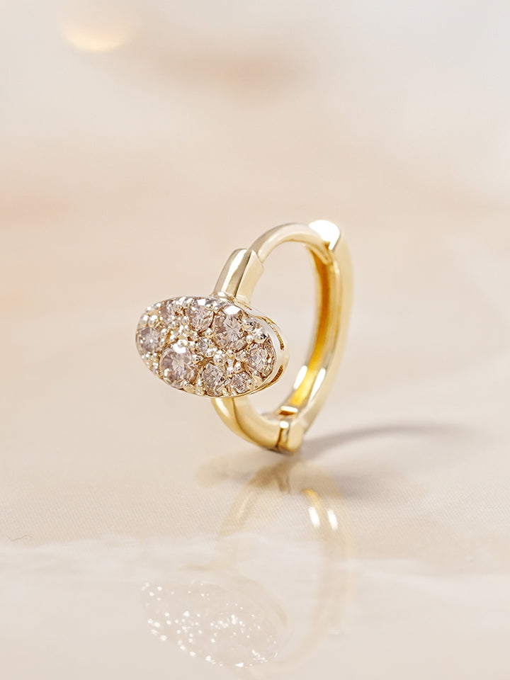 14K 18K Solid Gold Glitter Oval Diamond Cartilage Hoop Earring