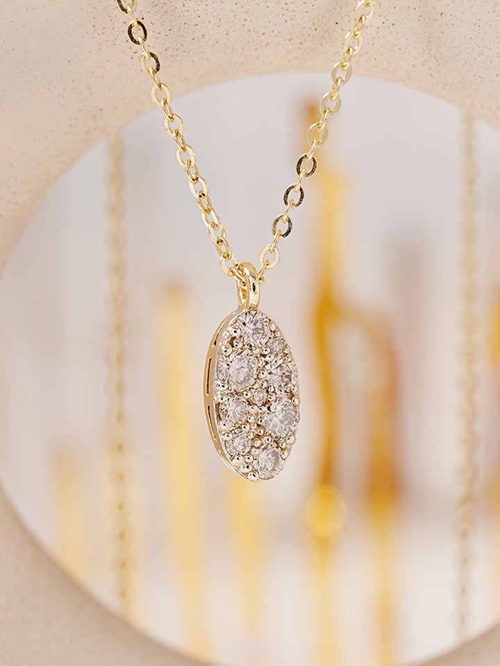 14K 18K Solid Gold Glitter Oval Diamond Necklace