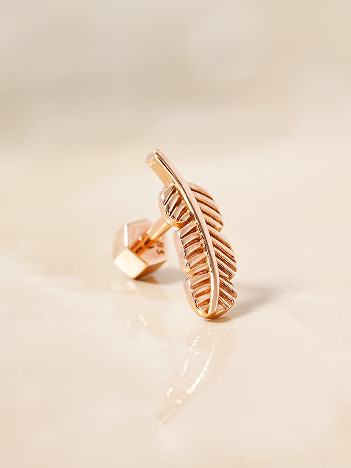 14K Solid Gold Golden Feather Cartilage Earring 18G