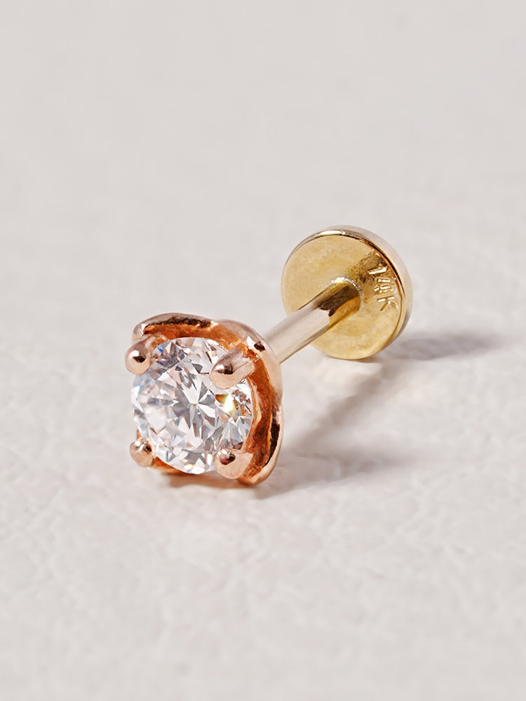 14K Solid Gold Lab Diamond Classic Square Internally Threaded Labret Piercing 20G