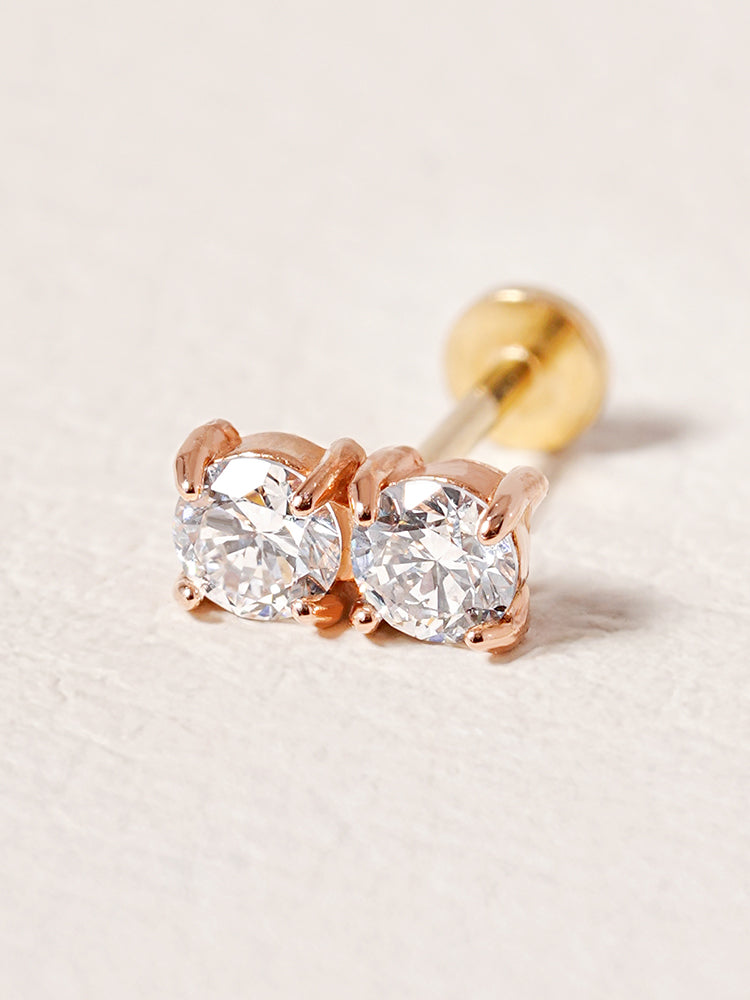 14K Solid Gold Lab Diamond Twin Stud Internally Threaded Labret Piercing 20G