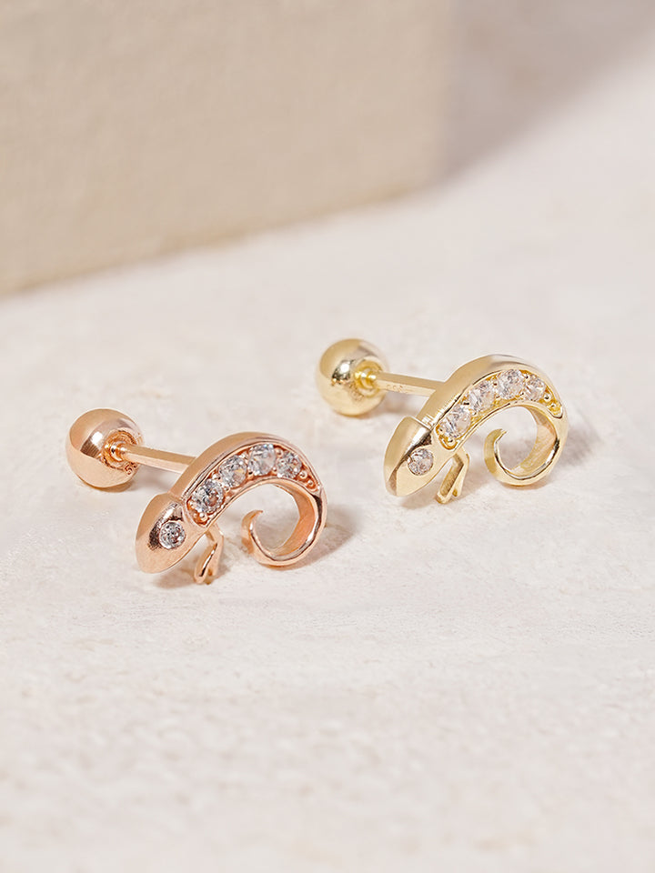 14K Solid Gold Kitsch Lizard Cubic Cartilage Earring 20G
