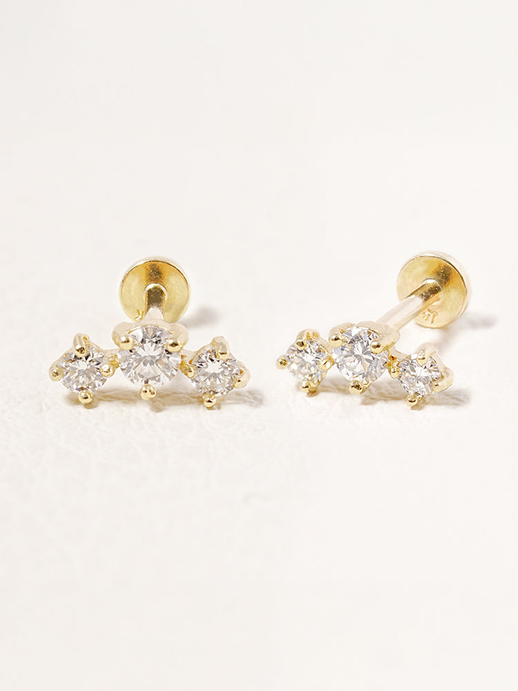 14K Solid Gold Lab Diamond Twinkle Crown Internally Threaded Labret Piercing 20G