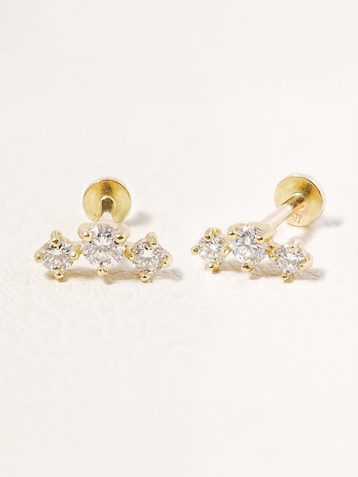 14K Solid Gold Lab Diamond Twinkle Crown Internally Threaded Labret Piercing 20G