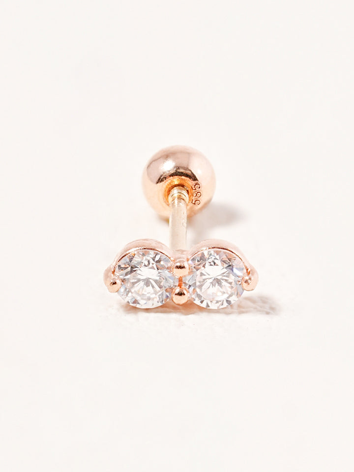 14K Solid Gold Lab Diamond Two Stone Two Way Cartilage Earring 20G18G16G