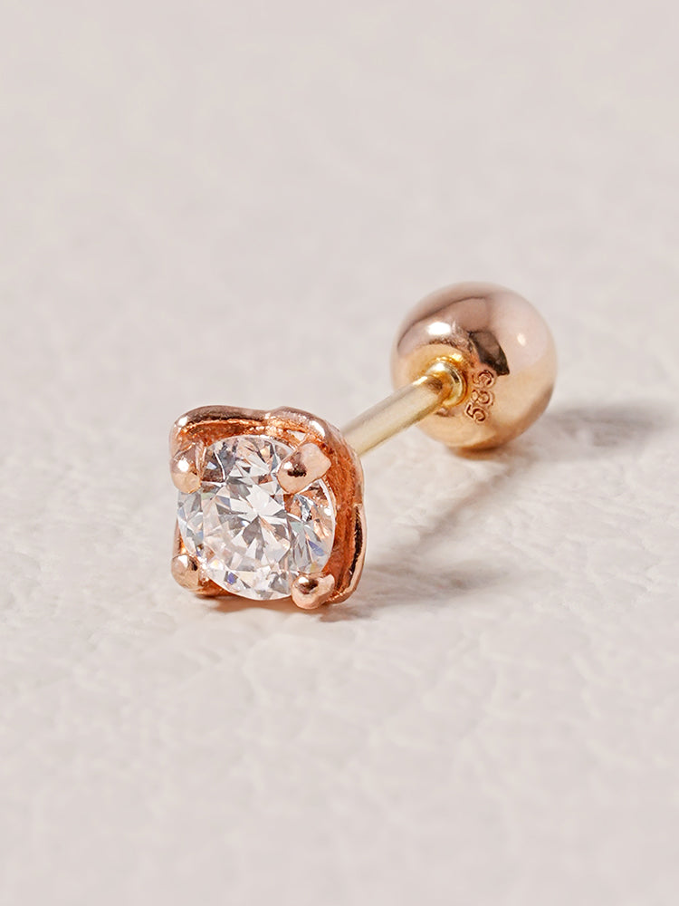 14K Solid Gold Lab Diamond Classic Square Cartilage Earring 20G18G16G