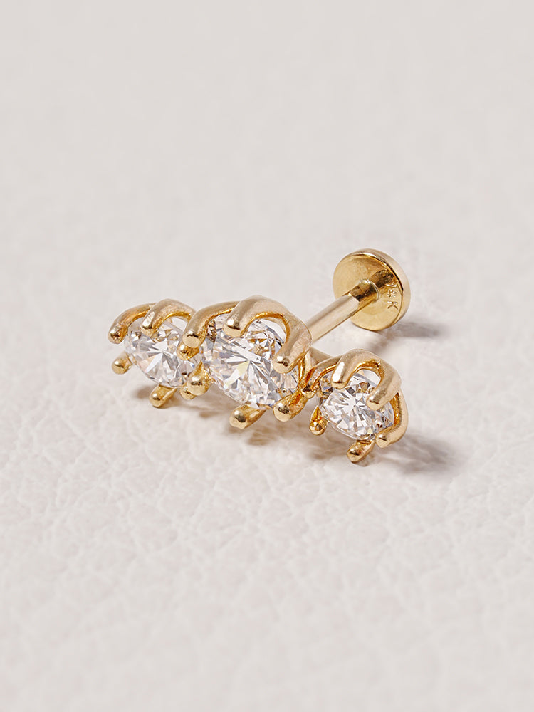 14K Solid Gold Lab Diamond Lumiere Internally Threaded Labret Piercing 20G