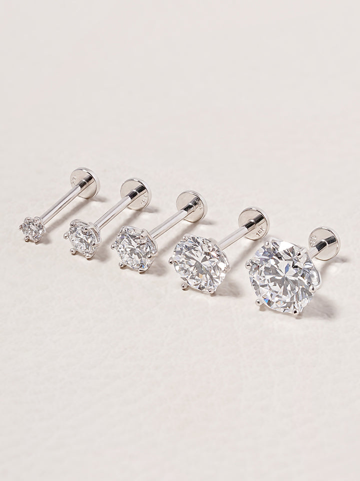 14K Solid Gold Lab Diamond Shine Classic Internally Threaded Labret Piercing 20G