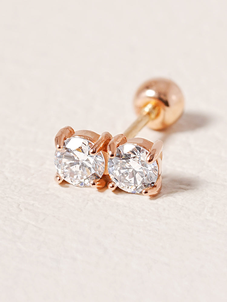 14K Solid Gold Lab Diamond Twin Stud Cartilage Earring 20G18G16G