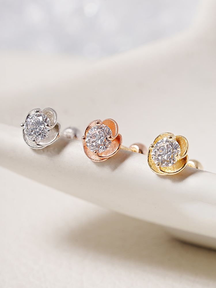 14K Solid Gold Lab Diamond Rose Cartilage Earring 20G18G16G