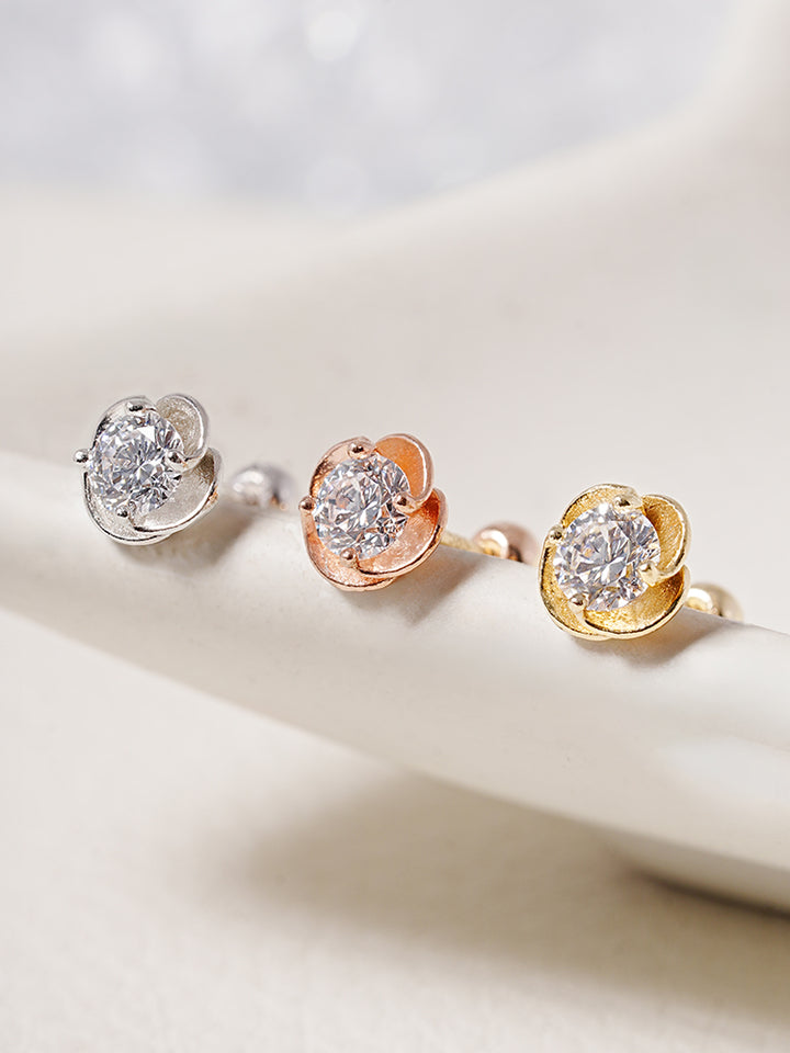 14K Solid Gold Lab Diamond Rose Cartilage Earring 20G18G16G