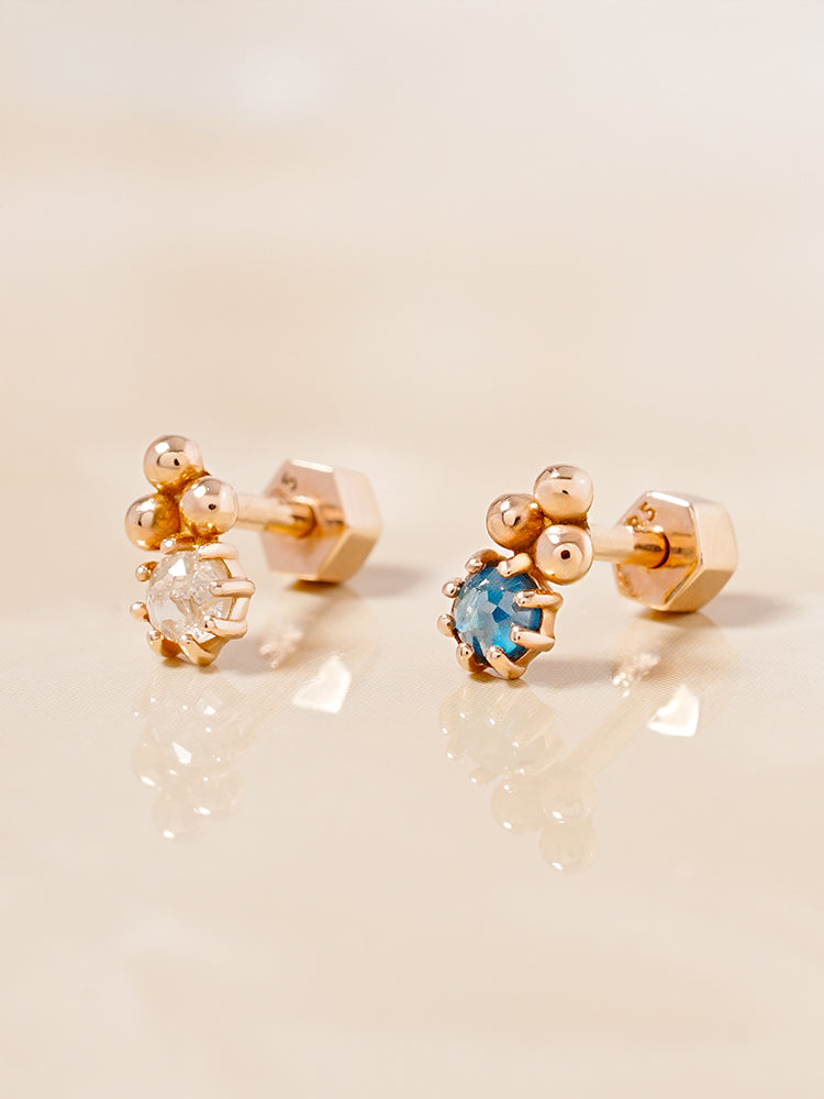 14K Solid Gold Labien Rough Diamond Cartilage Earring 18G