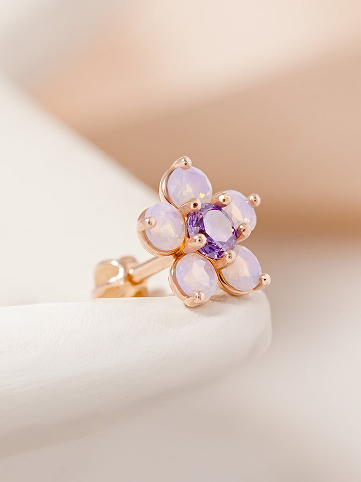 14K Solid Gold Lilac Blossom Cartilage Earring 18G16G