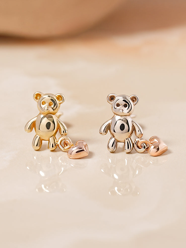 14K Gold Love Heart Bear Cartilage Earring 18G16G