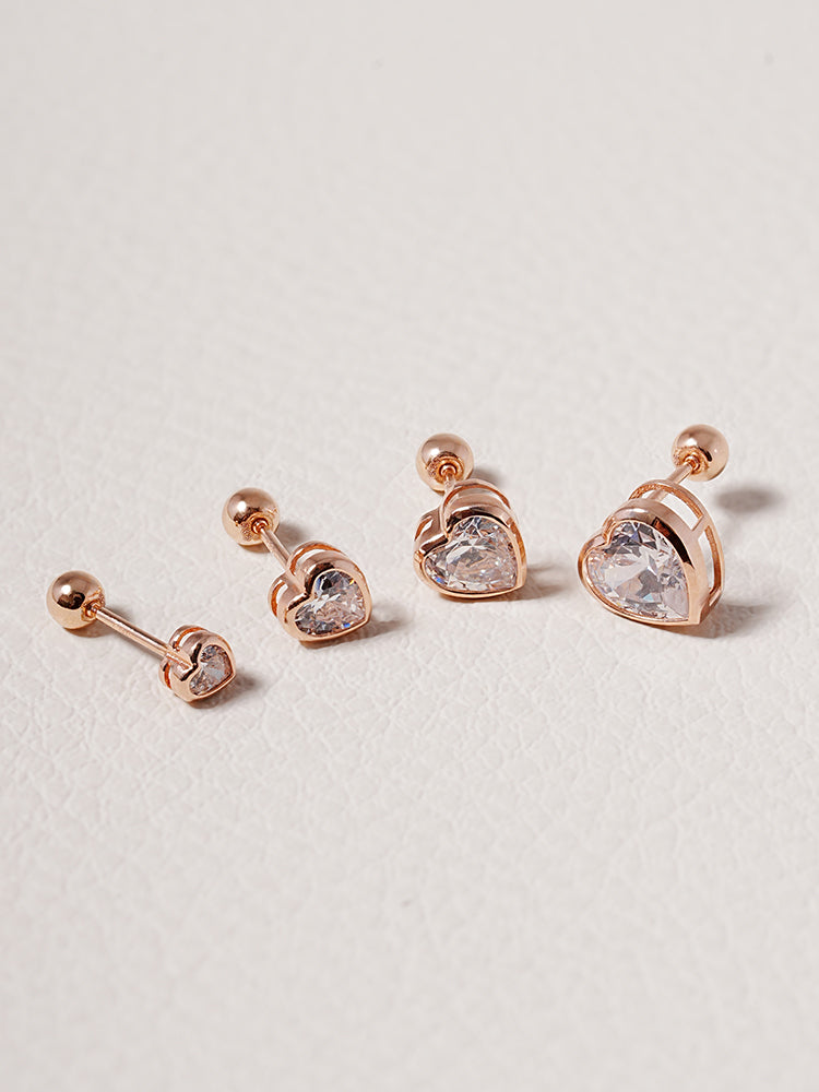 14K Solid Gold Lovestep Heart Cubic Cartilage Earring 20G